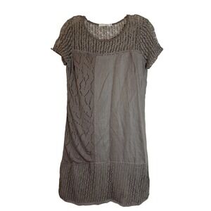 Maloka Grey Linen Lagenlook Dress Crochet Detailing Loose Comfy Fit  Sz 1